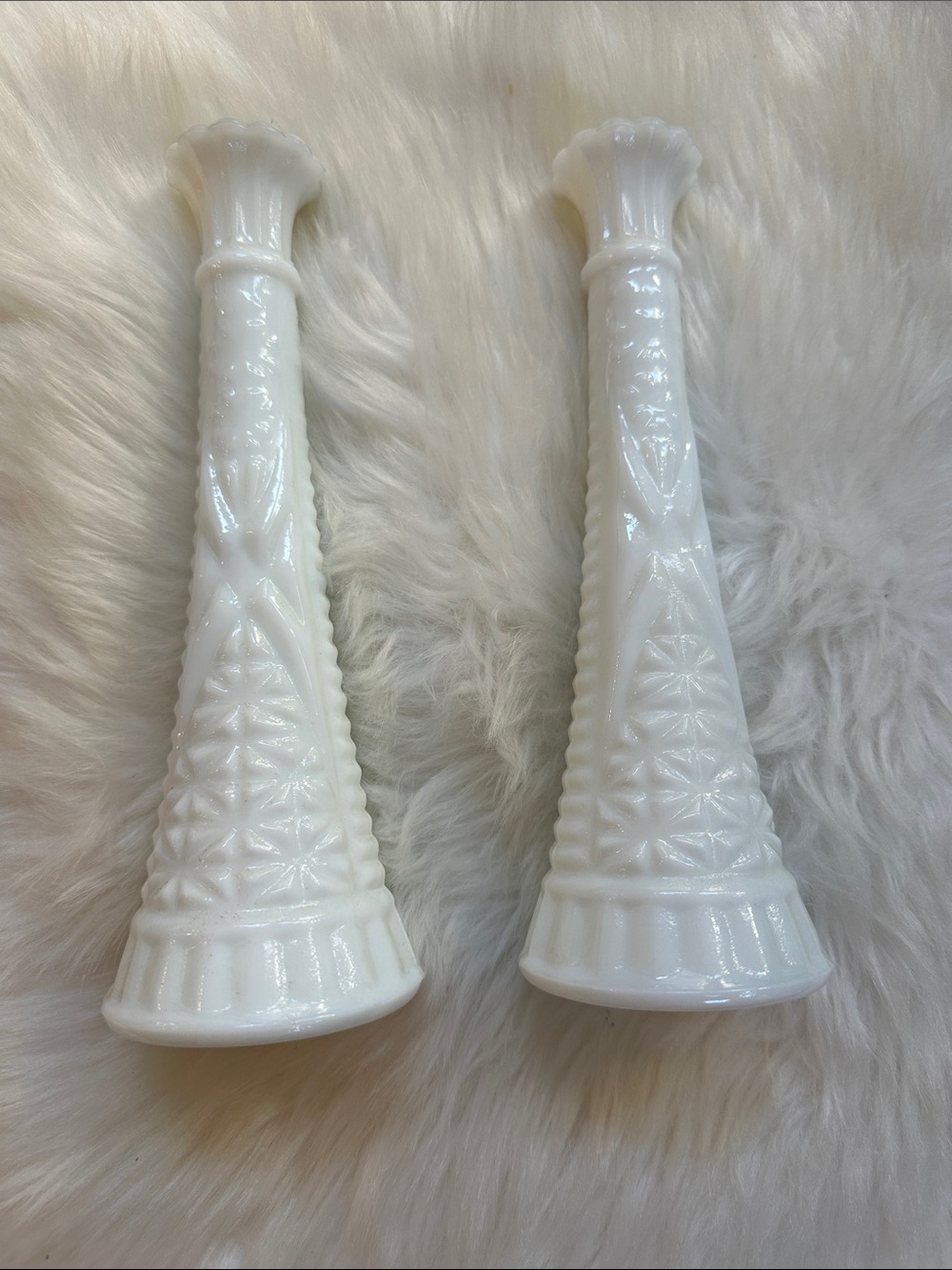 Classic set of anchor hocking White Milk Glass Bud Vases - Pair